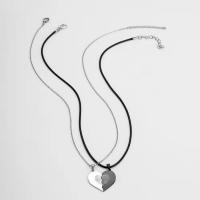 Couple Stainless Steel Necklace, 304 Stainless Steel, with Wax Cord, with 1.77inch extender chain, Heart, Vacuum Ion Plating, cross chain & 2 pieces & for couple Approx 17.3 Inch, Approx  16.9 Inch 