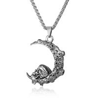 Zinc Alloy Necklace, Moon, antique silver color plated, punk style & for man Approx 23.6 Inch 