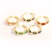 Evil Eye Jewelry Finger Ring, Brass, gold color plated, adjustable & micro pave cubic zirconia & for woman & enamel US Ring 