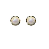 Plastic Stud Earring, Brass, with Plastic Pearl, 18K gold plated, fashion jewelry & for woman, golden 