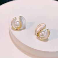 Boucle d'oreille en alliage de zinc en plastique perle, avec perle de plastique, fade et jamais plaqué de haute qualité, bijoux de mode & pour femme, doré Vendu par paire