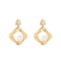 Plastic Stud Earring, Brass, with Plastic Pearl, 18K gold plated, fashion jewelry & for woman & hollow, golden 