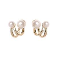 Plastic Pearl Zinc Alloy Earring, with Plastic Pearl, high quality plated, fashion jewelry & for woman & hollow, golden 