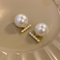 Plástico arito, metal, con Perlas plásticas, Joyería & para mujer, dorado, 25x17mm, Vendido por Par