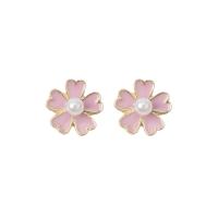 Plastic Pearl Zinc Alloy Earring, with Plastic Pearl, gold color plated, fashion jewelry & for woman, pink 