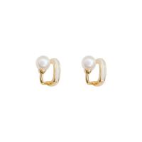 Plastic Stud Earring, Brass, with Plastic Pearl, high quality plated, fashion jewelry & for woman & enamel, golden 