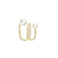 Earring Cuff and Wraps, Brass, with Plastic Pearl, real gold plated, fashion jewelry & for woman & with rhinestone nickel, lead & cadmium free, 16mm 