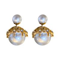 Plastic Stud Earring, Brass, with Plastic Pearl, high quality plated, fashion jewelry & micro pave cubic zirconia & for woman 