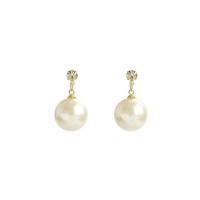 Plastic Stud Earring, Brass, with Plastic Pearl, gold color plated, fashion jewelry & for woman & with rhinestone, white, 14mm 