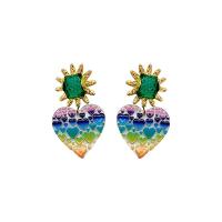 Resin Zinc Alloy Earring, with Acetate & Resin, Heart, gold color plated, fashion jewelry & for woman 
