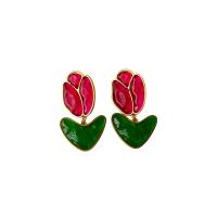 Resin Zinc Alloy Earring, with Resin, Tulip, real gold plated, fashion jewelry & for woman 