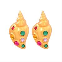 Lampwork Drop Earring, Zinc Alloy, with Lampwork, Conch, real gold plated, fashion jewelry & for woman, golden 