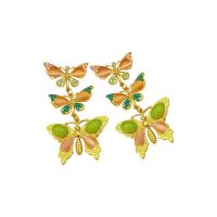 Lampwork Drop Earring, Brass, with Crystal & Lampwork, Butterfly, real gold plated, fashion jewelry & for woman, golden 