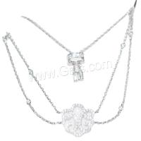 Rhinestone Brass Necklace, fashion jewelry & for woman & with rhinestone, silver color Approx 45 cm 