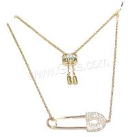 Rhinestone Brass Necklace, Safety Pin, fashion jewelry & for woman & with rhinestone Approx 45 cm 