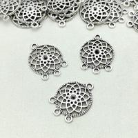Hollow Zinc Alloy Connector, Flat Round, antique silver color plated, vintage & DIY & 1/3 loop Approx 