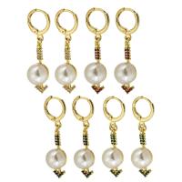 Cubic Zirconia Micro Pave Brass Earring, with Plastic Pearl, gold color plated, fashion jewelry & micro pave cubic zirconia & for woman 38mm,10*24*9mm 