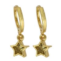 Boucles d'oreilles en laiton zircon cubique, avec zircon cubique, étoile, Placage de couleur d'or, bijoux de mode & pour femme, 22mm,8*9*3mm, Vendu par paire
