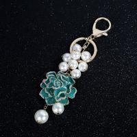 Rhinestone Zinc Alloy Key Chain, with Plastic Pearl, Flower, enamel & with rhinestone 