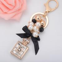 Zinc Alloy Key Chain Jewelry, with Plastic Pearl, Perfume Bottle, Unisex & micro pave cubic zirconia 13cm 