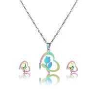Fashion Stainless Steel Jewelry Sets, 304 Stainless Steel, Stud Earring & necklace, 2 pieces & fashion jewelry & for woman, multi-colored Approx 17.72 Inch 