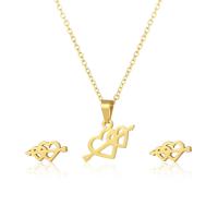 Fashion Stainless Steel Jewelry Sets, 304 Stainless Steel, Stud Earring & sweater chain necklace, Heart, 2 pieces & fashion jewelry & for woman, golden Approx 17.72 Inch 