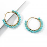 Turquoise Drop Earring, 304 Stainless Steel, with turquoise, plated, fashion jewelry & for woman, golden, 52mm 