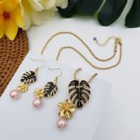 Enamel Zinc Alloy Jewelry Sets, earring & necklace, with Plastic Pearl, with 1.97inch extender chain, 2 pieces & for woman Approx 22.83 Inch 