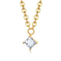 Cubic Zirconia Stainless Steel Necklace, 304 Stainless Steel, with 1.97inch extender chain, Vacuum Ion Plating, micro pave cubic zirconia & for woman, golden, 4.5mm Approx 15.7 Inch 