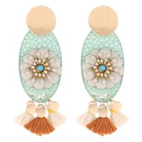 Fashion Tassel Earring, Zinc Alloy, with Leather, stoving varnish, fashion jewelry & for woman, acid blue 