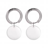 Stainless Steel Drop Earring, 304 Stainless Steel, Flat Round, Vacuum Ion Plating, for woman 