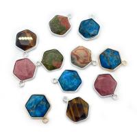 Gemstone Zinc Alloy Pendants, Natural Stone, with Zinc Alloy, Hexagon, DIY 