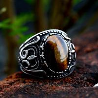 Titanium Steel Finger Ring, with Tiger Eye, polished, vintage & for man, US Ring 