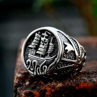 Titanium Steel Finger Ring, 304 Stainless Steel, Sail Boat, polished, vintage & for man, US Ring 
