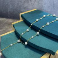 Titanium Steel Chain Necklace, with Plastic Pearl, Vacuum Ion Plating, fashion jewelry & for woman, golden Approx 45 cm 