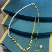 Сталь титан цепь Ожерелье, с Пластиковая жемчужина, вакуумное ионное покрытие, ювелирные изделия моды & Женский, Золотой, длина:Приблизительно 50 см, продается PC