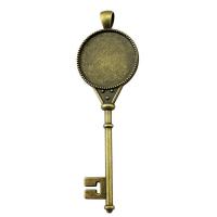 Zinc Alloy Pendant Cabochon Setting, Key, antique bronze color plated, vintage & DIY, 25mm 