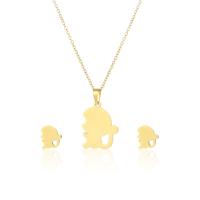 Fashion Stainless Steel Jewelry Sets, 304 Stainless Steel, Stud Earring & necklace, Monkey, 2 pieces & fashion jewelry & for woman, golden Approx 17.72 Inch 