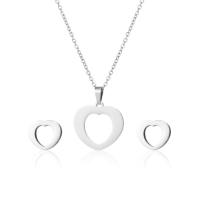Fashion Stainless Steel Jewelry Sets, 304 Stainless Steel, Stud Earring & necklace, Heart, 2 pieces & fashion jewelry & for woman, silver color Approx 17.72 Inch 