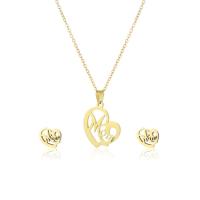 Fashion Stainless Steel Jewelry Sets, 304 Stainless Steel, Stud Earring & necklace, Heart, 2 pieces & fashion jewelry & for woman, golden Approx 17.72 Inch 