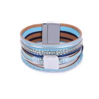 PU Leather Cord Bracelets, zinc alloy magnetic clasp, multilayer & Unisex, blue Approx 21 cm 