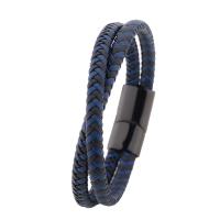 PU Leather Cord Bracelets, zinc alloy magnetic clasp, plated, for man, Random Color Approx 21 cm 