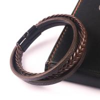 PU Leather Cord Bracelets, zinc alloy magnetic clasp, plated, three layers & vintage & for man cm 