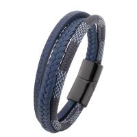 PU Leather Cord Bracelets, zinc alloy magnetic clasp, plated, three layers & vintage & for man Approx 22 cm 
