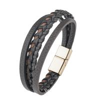 PU Leather Cord Bracelets, zinc alloy magnetic clasp, plated, three layers & vintage & for man cm 