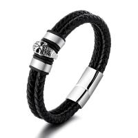 PU Leather Cord Bracelets, 316 stainless steel magnetic clasp, Skull, vintage & for man, black, 16mm cm 