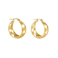 Stainless Steel Leverback Earring, 304 Stainless Steel, Round, Vacuum Ion Plating, for woman & hollow, golden 