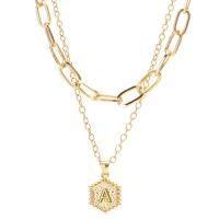 Fashion Multi Layer Necklace, Zinc Alloy, with 5cm extender chain, Hexagon, Vacuum Ion Plating, Double Layer golden, 15mm .36.9 cm 