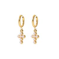 Stainless Steel Drop Earring, 304 Stainless Steel, Cross, Vacuum Ion Plating, fashion jewelry & with rhinestone, golden 