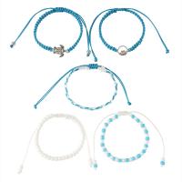 Mode créer Bracelets cordon de cire, corde de cire, avec Seedbead & alliage de zinc, Placage de couleur argentée, 5 pièces & Style bohème & réglable & pour femme, blue ciel Environ 18-30 cm, Vendu par fixé
